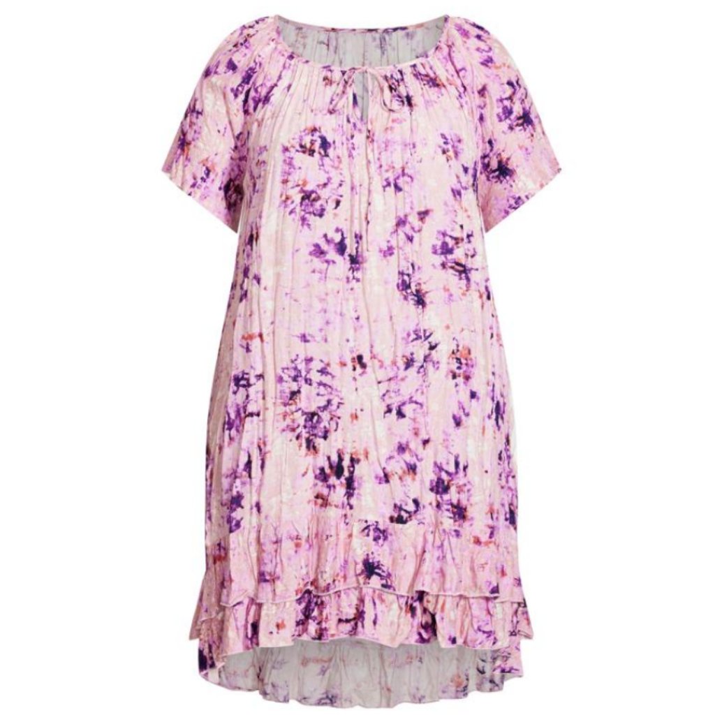 Nwt City Chic Evans Pink Tie Dye Hi Low Crinkle Crush Tunic Dress 18 — image 4 of 8
